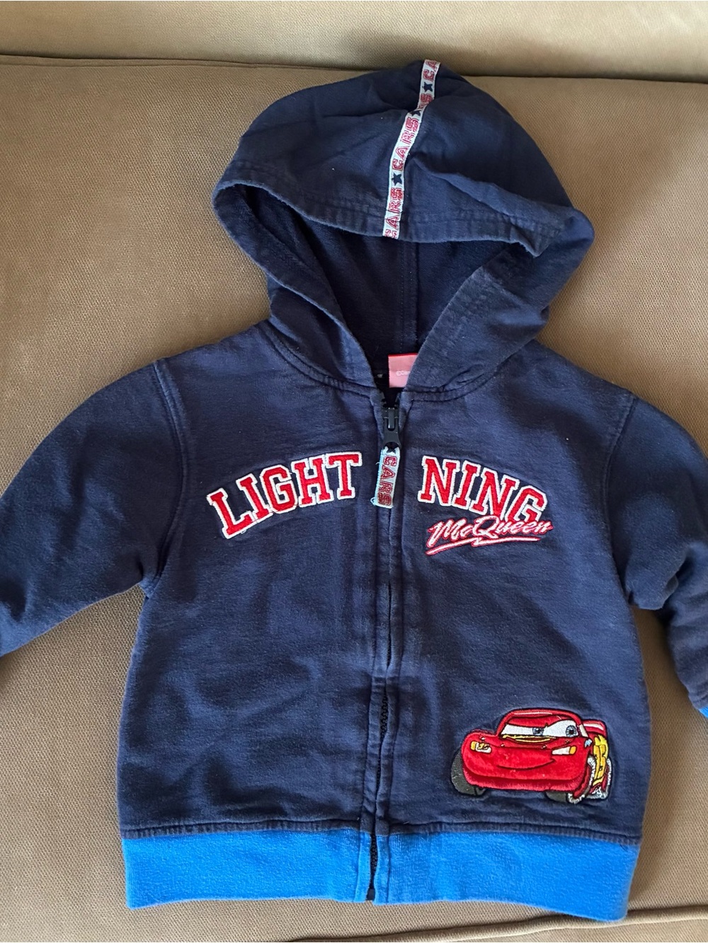 Disney Navy Hoodie with Red Lightning McQueen and Blue Trim